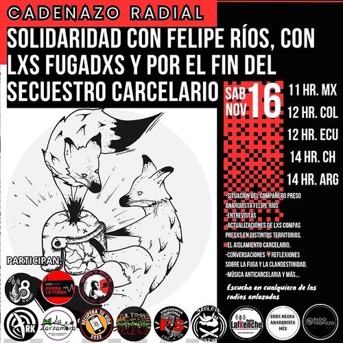 Cadenazo Radial: Solidaridad con Felipe Ríos, con lxs fugadxs y por el fin del secuestro carcelario